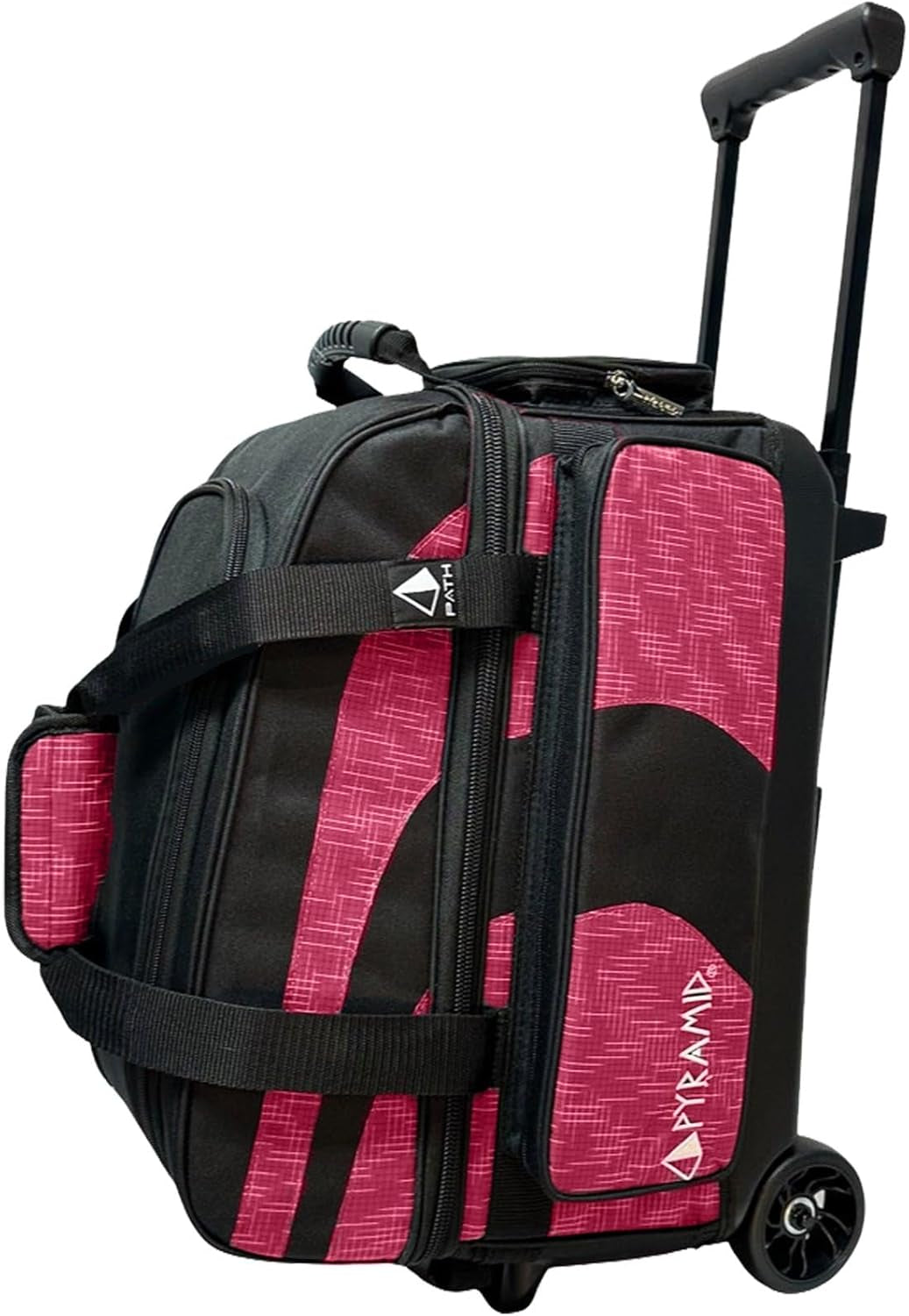 Deluxe Double Roller 2 Ball Bowling Bag with Large Separate Shoe Compartment (Up to 2 Pairs of Shoes) and Accessory Pockets, Sturdy Square Handle - Extends to 40" - Pro Options Available