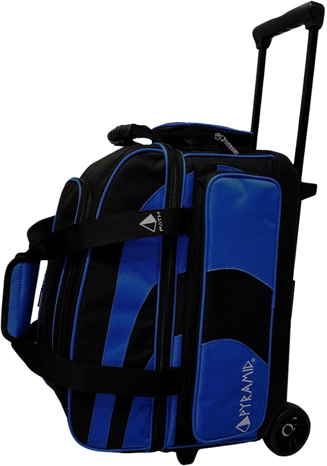 Deluxe Double Roller 2 Ball Bowling Bag with Large Separate Shoe Compartment (Up to 2 Pairs of Shoes) and Accessory Pockets, Sturdy Square Handle - Extends to 40" - Pro Options Available