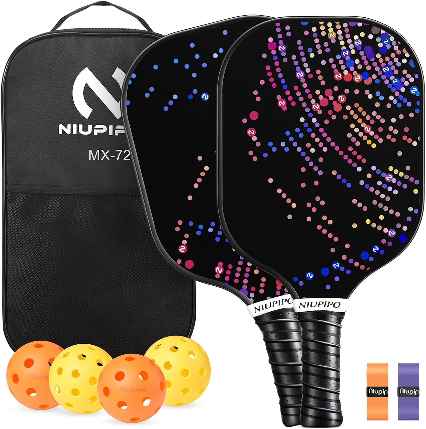 Pickleball Paddles Set of 2/4, USAPA Approved Lightweight Pickleball Rackets, Durable Fiberglass Surface with Polypropylene Honeycomb Core, Cushion Grip and Carry Bag