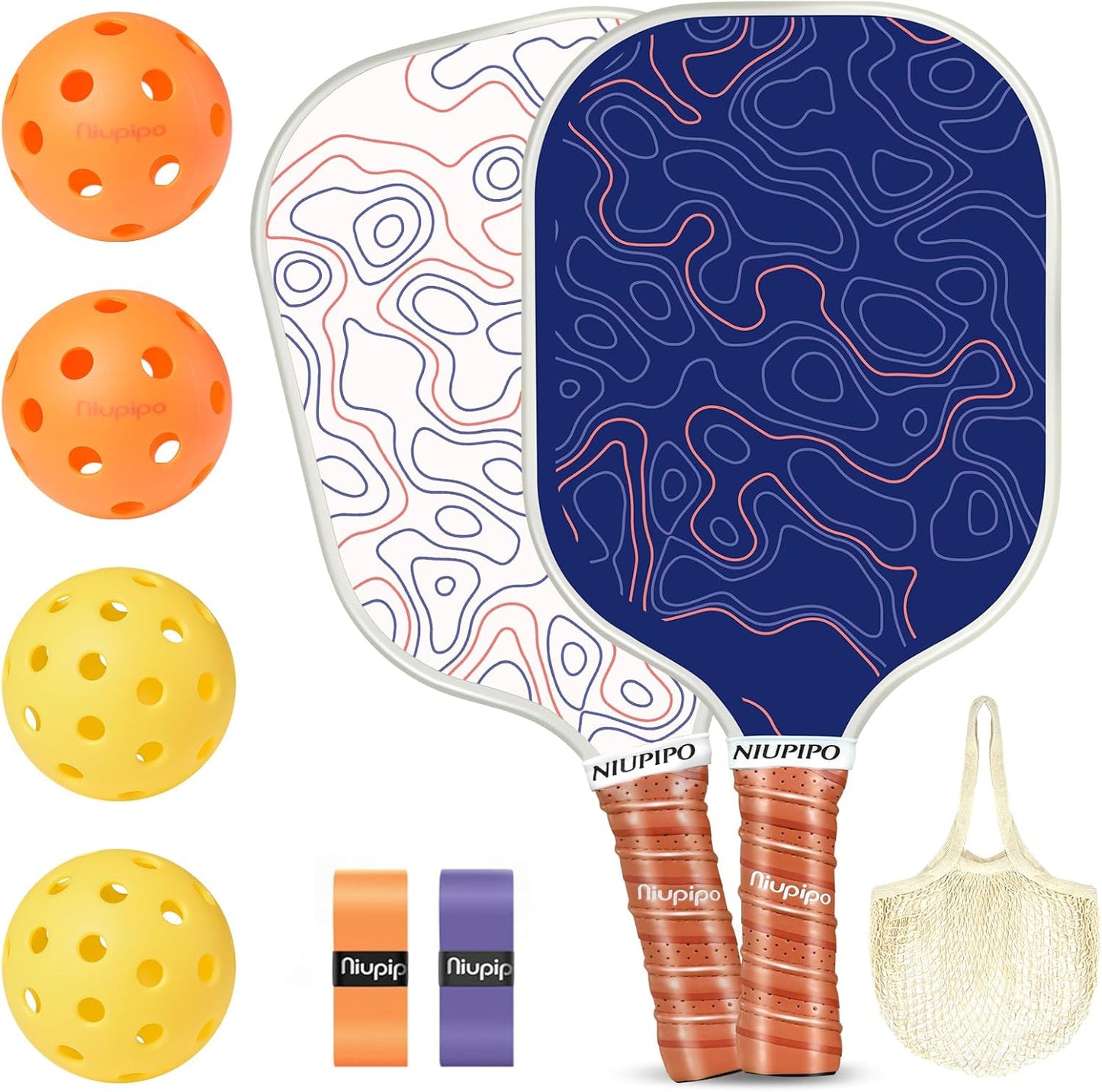 Pickleball Paddles Set of 2/4, USAPA Approved Lightweight Pickleball Rackets, Durable Fiberglass Surface with Polypropylene Honeycomb Core, Cushion Grip and Carry Bag