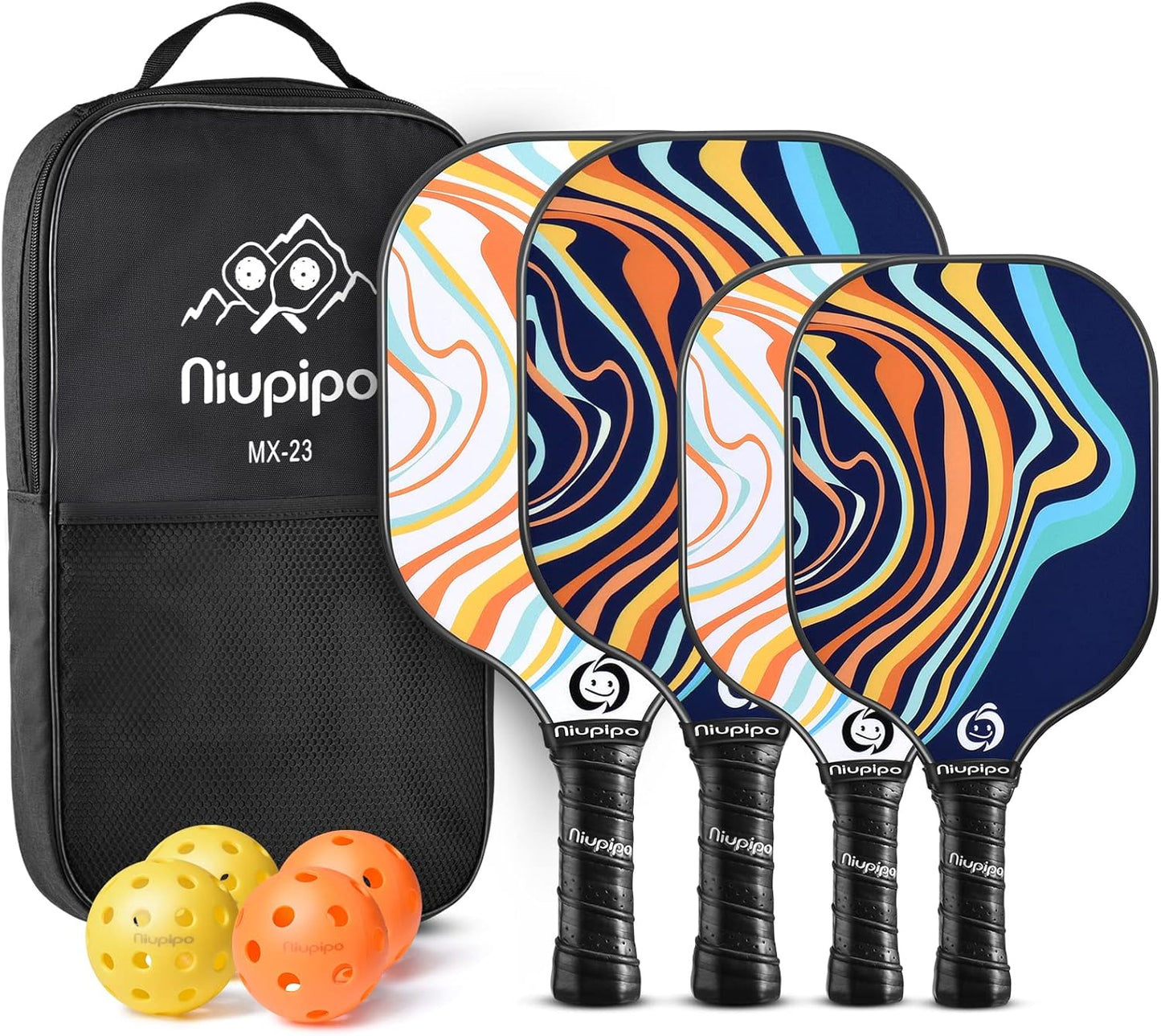 Pickleball Paddles Set of 2/4, USAPA Approved Lightweight Pickleball Rackets, Durable Fiberglass Surface with Polypropylene Honeycomb Core, Cushion Grip and Carry Bag