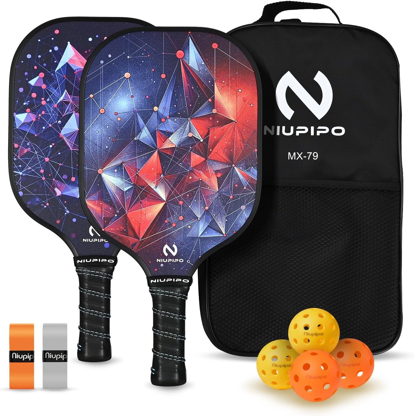 Pickleball Paddles Set of 2/4, USAPA Approved Lightweight Pickleball Rackets, Durable Fiberglass Surface with Polypropylene Honeycomb Core, Cushion Grip and Carry Bag