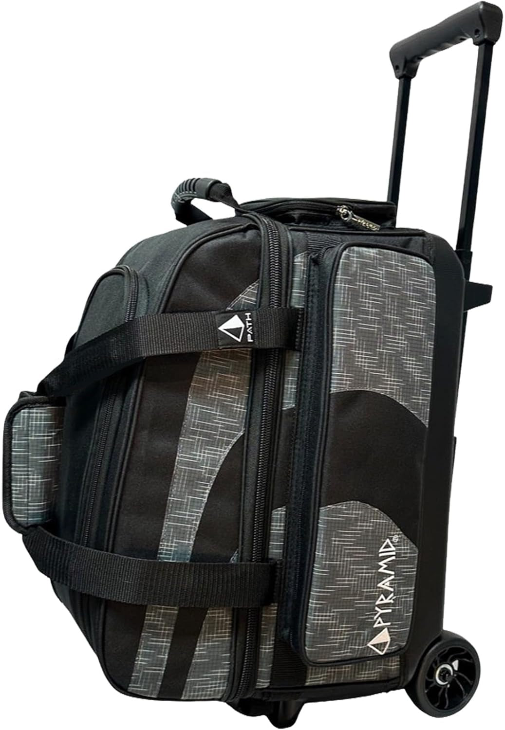 Deluxe Double Roller 2 Ball Bowling Bag with Large Separate Shoe Compartment (Up to 2 Pairs of Shoes) and Accessory Pockets, Sturdy Square Handle - Extends to 40" - Pro Options Available