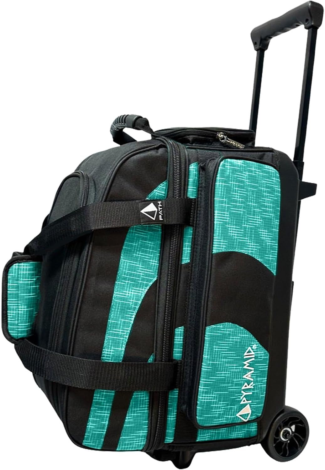 Deluxe Double Roller 2 Ball Bowling Bag with Large Separate Shoe Compartment (Up to 2 Pairs of Shoes) and Accessory Pockets, Sturdy Square Handle - Extends to 40" - Pro Options Available