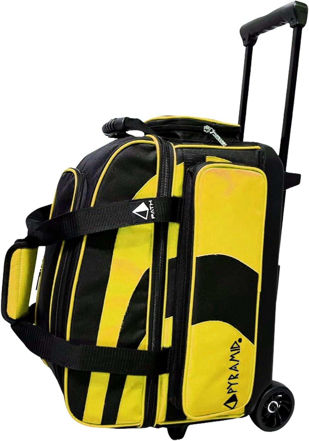 Deluxe Double Roller 2 Ball Bowling Bag with Large Separate Shoe Compartment (Up to 2 Pairs of Shoes) and Accessory Pockets, Sturdy Square Handle - Extends to 40" - Pro Options Available