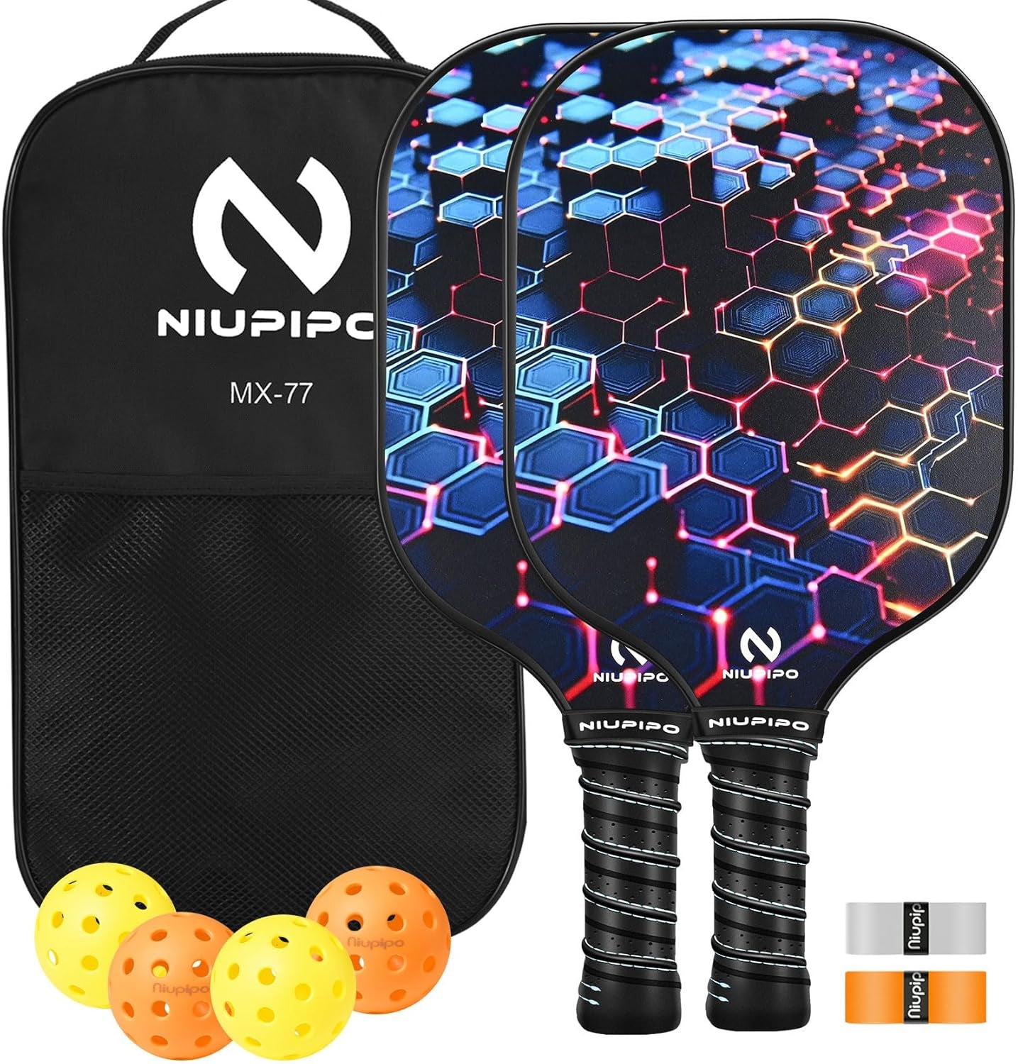 Pickleball Paddles Set of 2/4, USAPA Approved Lightweight Pickleball Rackets, Durable Fiberglass Surface with Polypropylene Honeycomb Core, Cushion Grip and Carry Bag