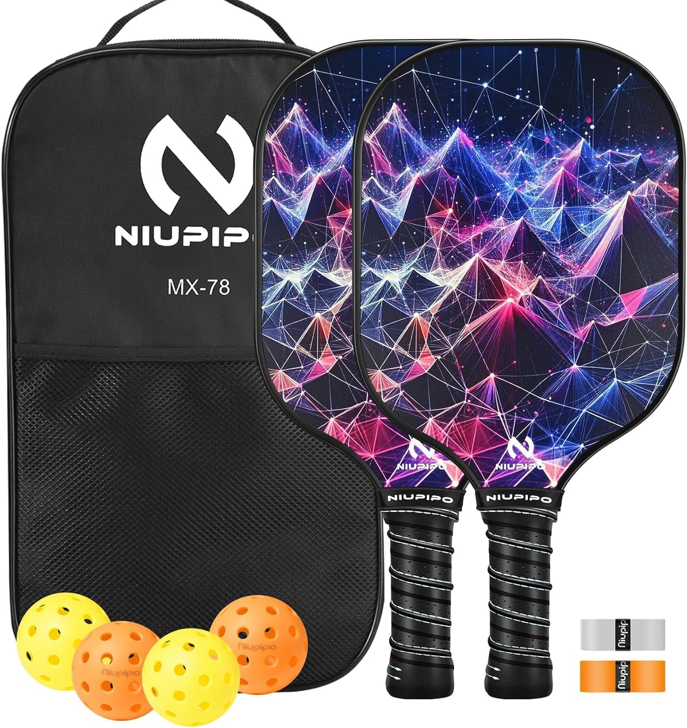 Pickleball Paddles Set of 2/4, USAPA Approved Lightweight Pickleball Rackets, Durable Fiberglass Surface with Polypropylene Honeycomb Core, Cushion Grip and Carry Bag