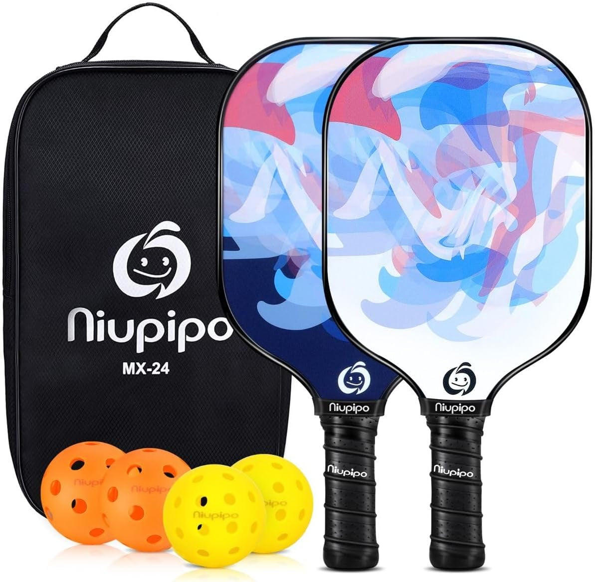 Pickleball Paddles Set of 2/4, USAPA Approved Lightweight Pickleball Rackets, Durable Fiberglass Surface with Polypropylene Honeycomb Core, Cushion Grip and Carry Bag