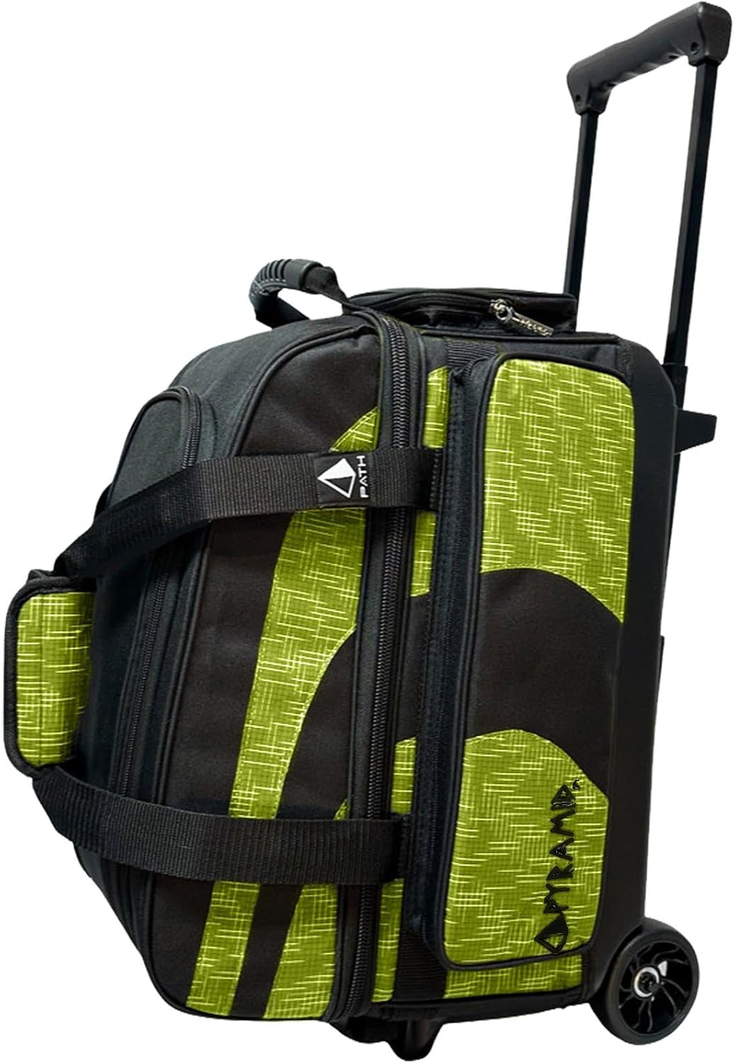 Deluxe Double Roller 2 Ball Bowling Bag with Large Separate Shoe Compartment (Up to 2 Pairs of Shoes) and Accessory Pockets, Sturdy Square Handle - Extends to 40" - Pro Options Available