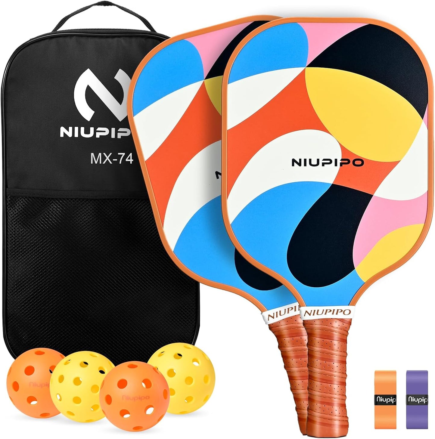 Pickleball Paddles Set of 2/4, USAPA Approved Lightweight Pickleball Rackets, Durable Fiberglass Surface with Polypropylene Honeycomb Core, Cushion Grip and Carry Bag