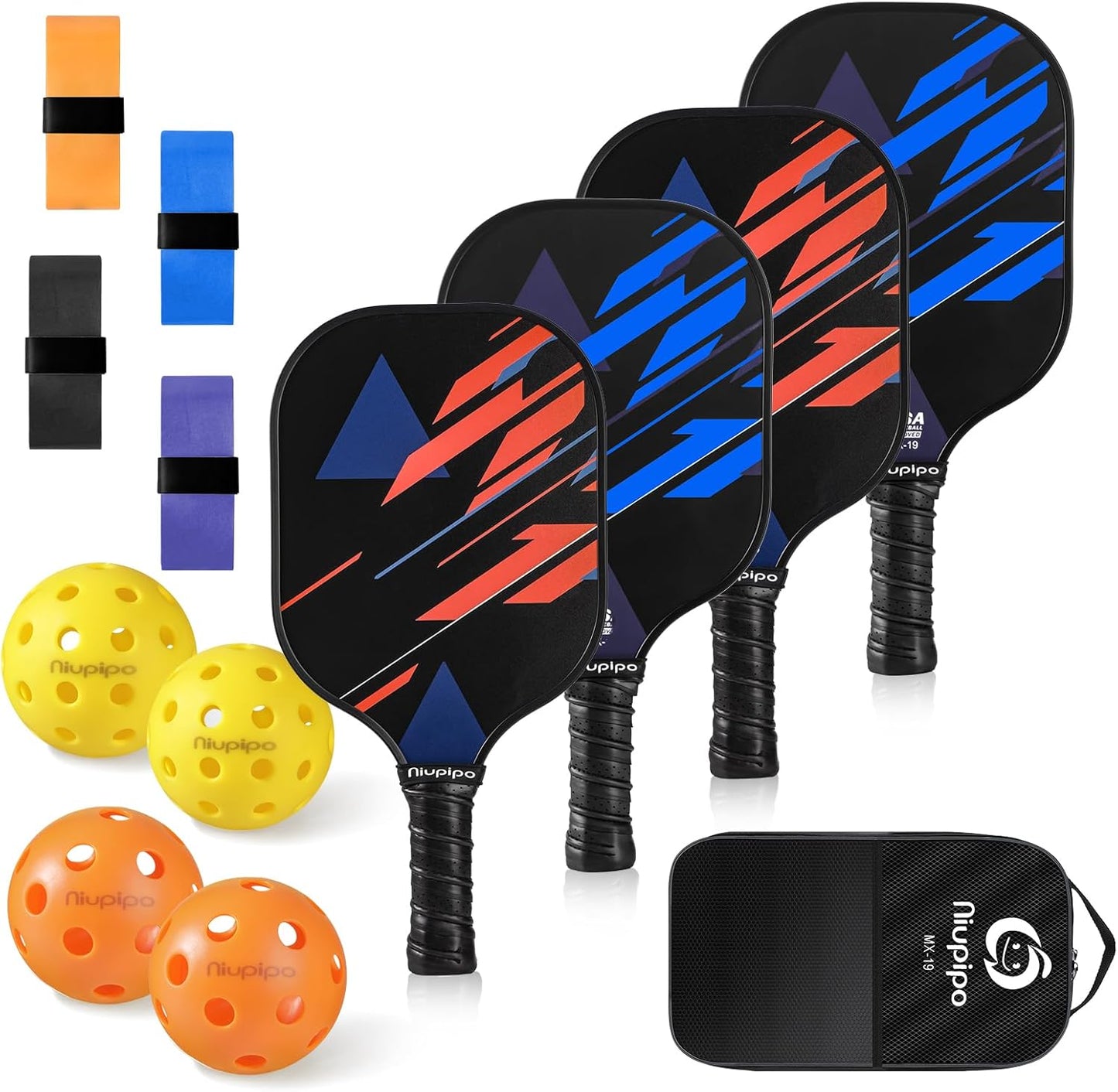 Pickleball Paddles Set of 2/4, USAPA Approved Lightweight Pickleball Rackets, Durable Fiberglass Surface with Polypropylene Honeycomb Core, Cushion Grip and Carry Bag