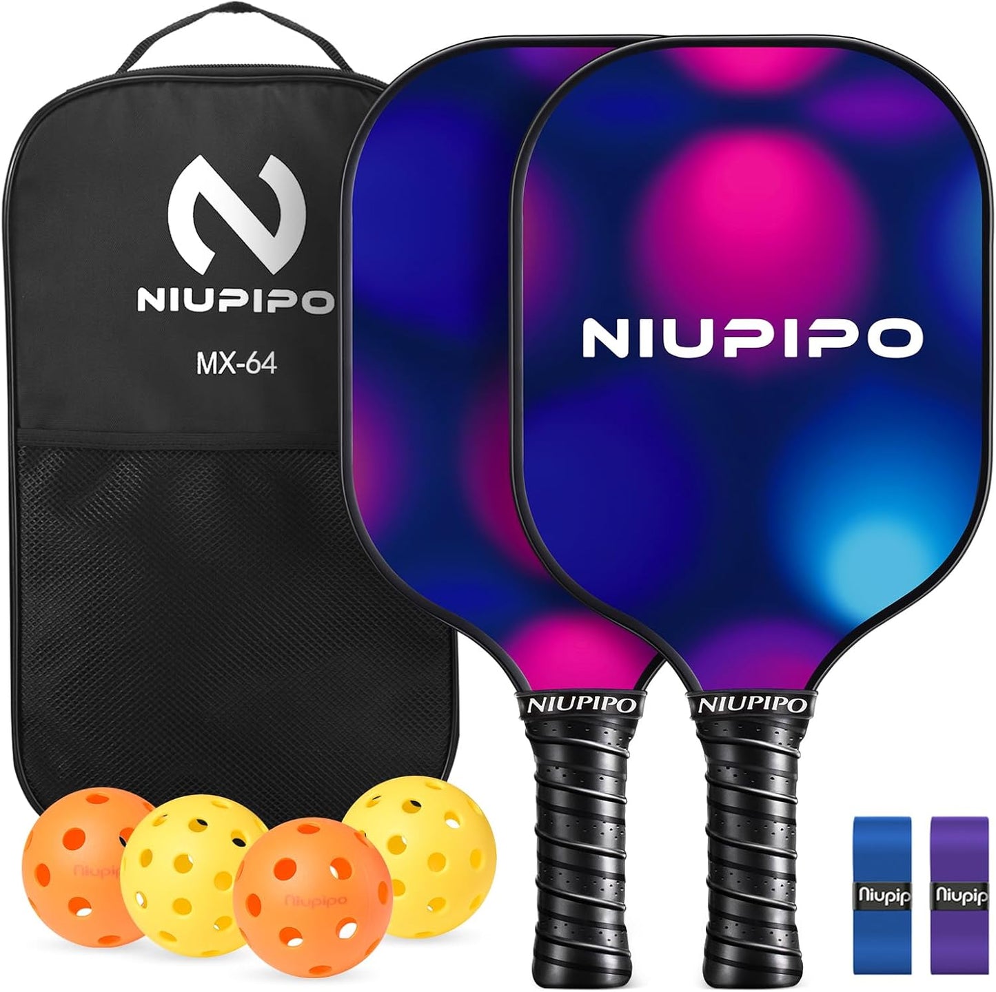Pickleball Paddles Set of 2/4, USAPA Approved Lightweight Pickleball Rackets, Durable Fiberglass Surface with Polypropylene Honeycomb Core, Cushion Grip and Carry Bag