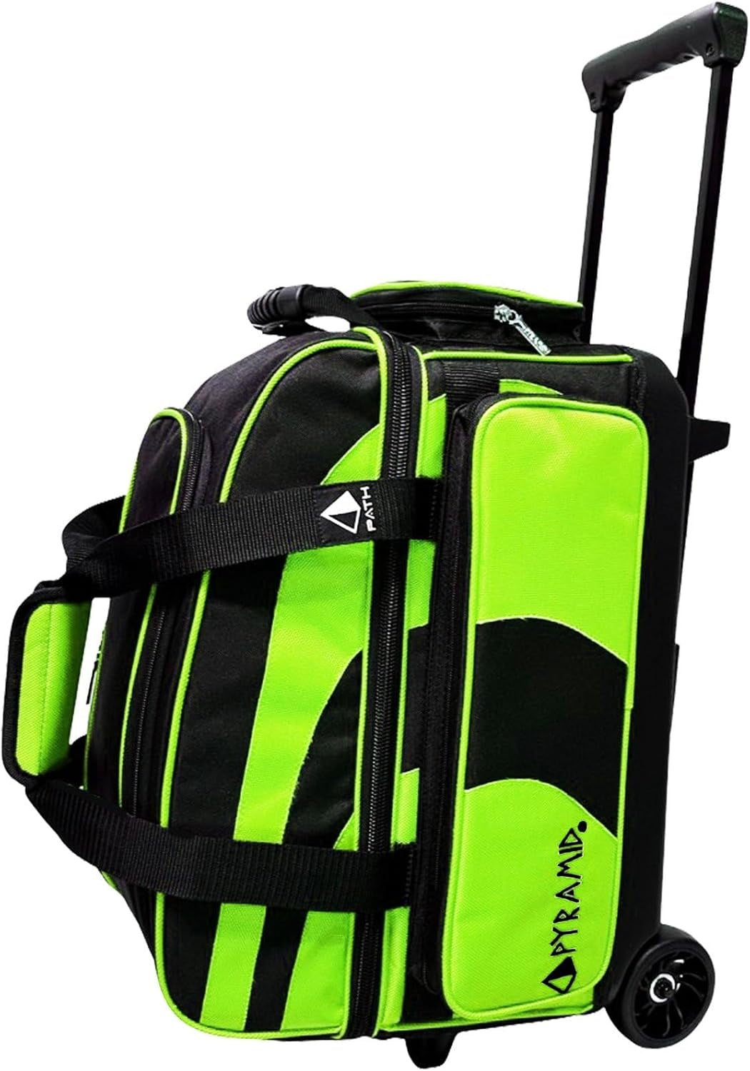 Deluxe Double Roller 2 Ball Bowling Bag with Large Separate Shoe Compartment (Up to 2 Pairs of Shoes) and Accessory Pockets, Sturdy Square Handle - Extends to 40" - Pro Options Available