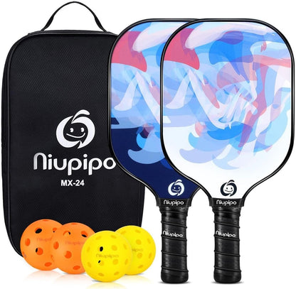 Pickleball Paddles Set of 2/4, USAPA Approved Lightweight Pickleball Rackets, Durable Fiberglass Surface with Polypropylene Honeycomb Core, Cushion Grip and Carry Bag