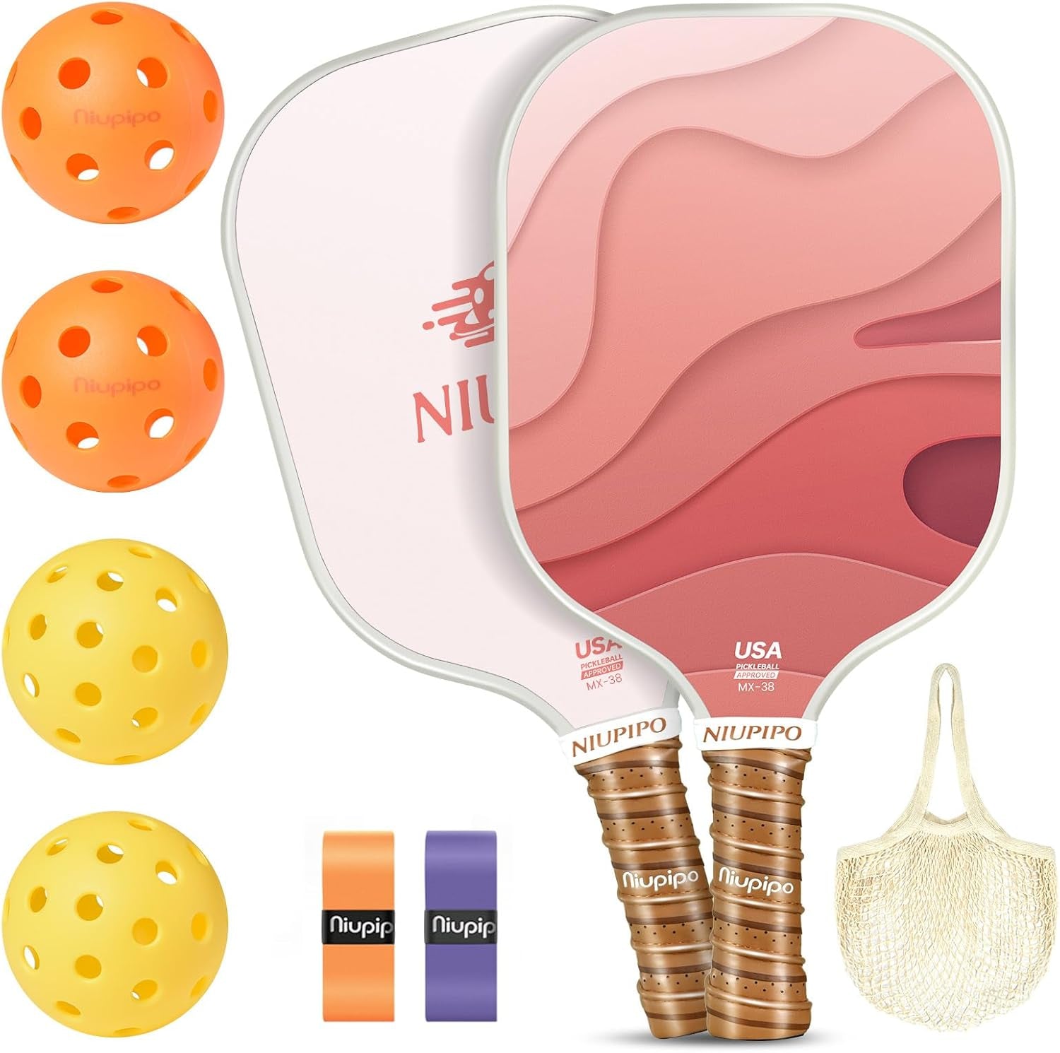Pickleball Paddles Set of 2/4, USAPA Approved Lightweight Pickleball Rackets, Durable Fiberglass Surface with Polypropylene Honeycomb Core, Cushion Grip and Carry Bag